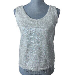 Vintage 70's Sequin Beaded Wool Top sz S /M - Cream Iridescent